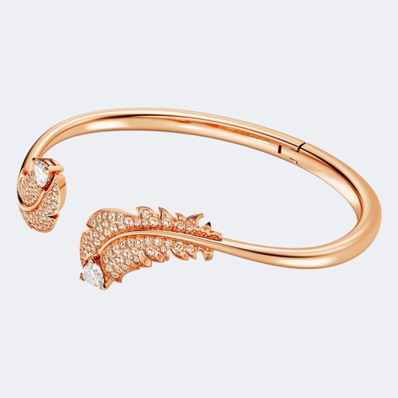 Swarovski Idyllia Feather Bangle Bracelet White Crystals Rose Gold - Picture 3 of 8